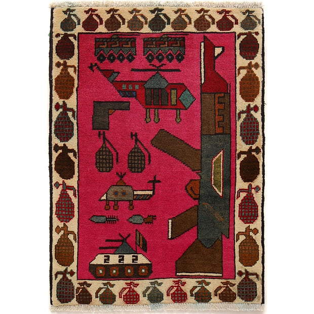 Handmade Afghan War Area Rug 2' 0" x 2' 11" - No. AL34403