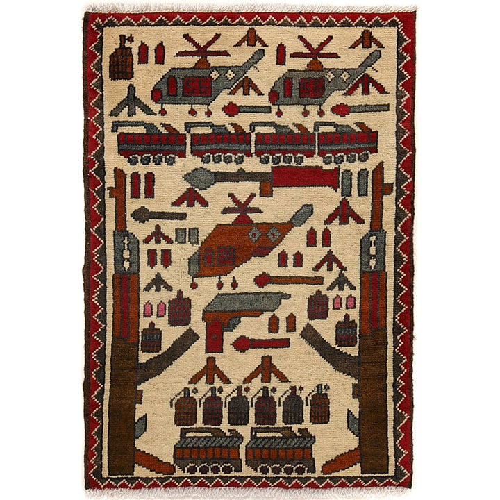 Hand-Knotted Afghan War Carpet 1' 10" x 2' 9" - No. AL73454