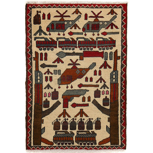 Hand-Knotted Afghan War Carpet 1' 10" x 2' 9" - No. AL73454