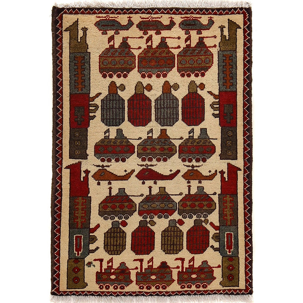 Ivory War Rug 2' 0" x 2' 10" - No. AL71506