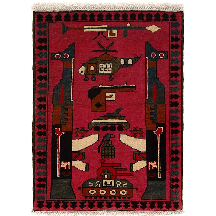 Handcrafted Afghan War Rug 2' 1" x 2' 10" - No. AL43041
