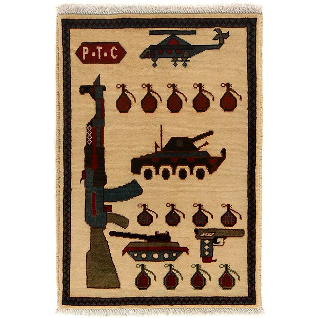 Handmade Afghan War Area Rug 2' 1" x 3' 0" - No. AL50415