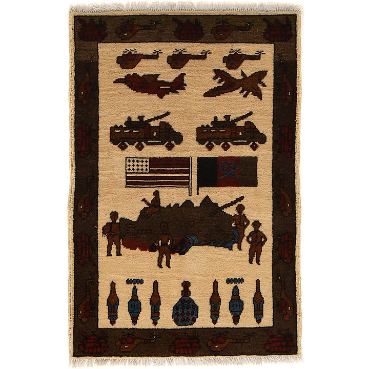 Handmade Afghan War Area Rug 2' 1" x 3' 1" - No. AL88188