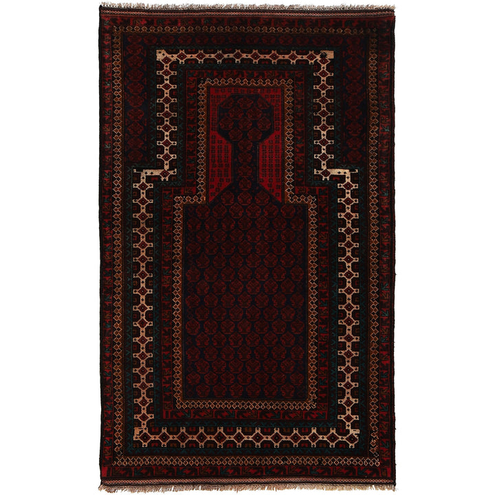 Red Afghan Prayer Rug 3' 1" x 5' 3" Hand-Knotted