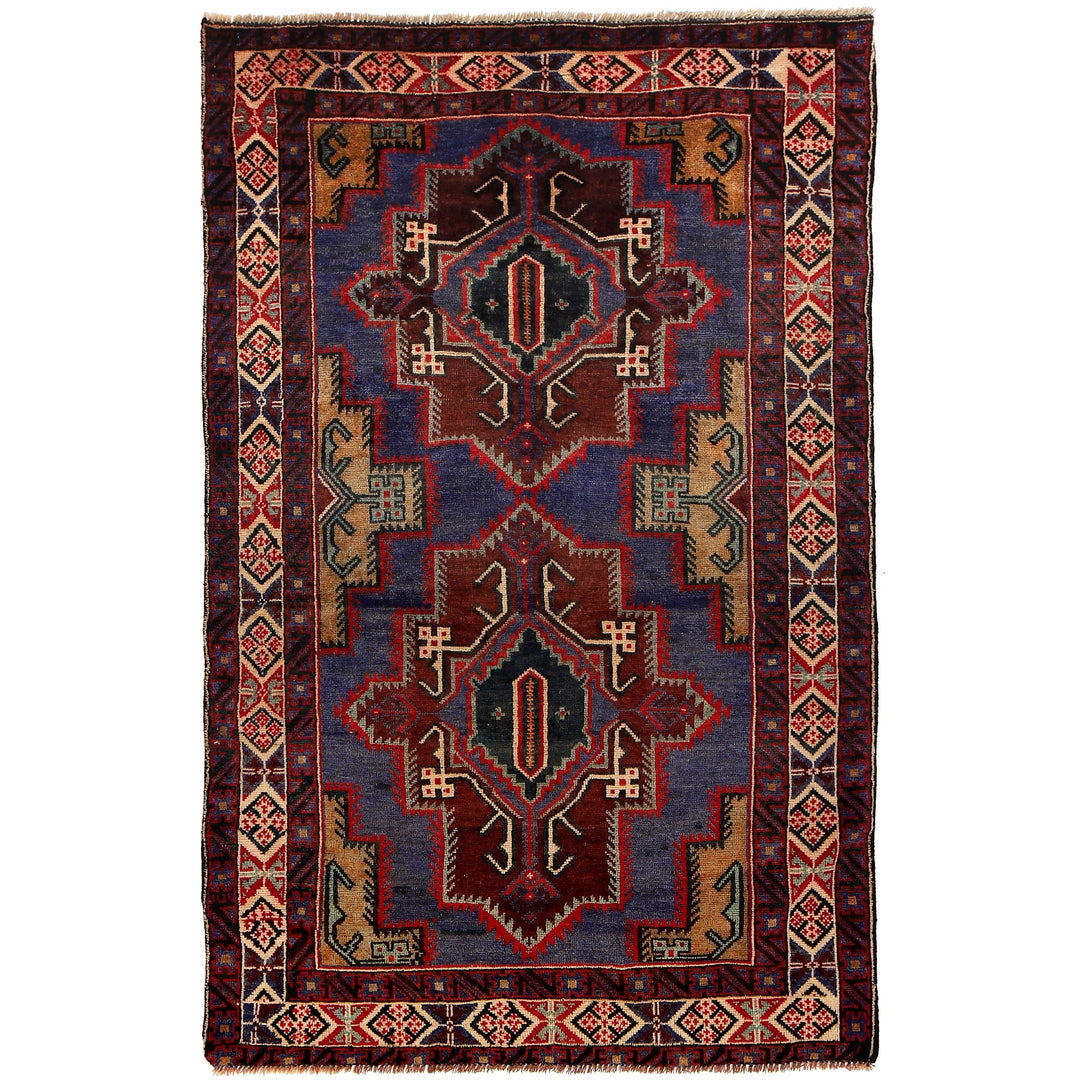 Blue Afghan Baluchi Rug 3'11" x 6'3" Hand-Knotted