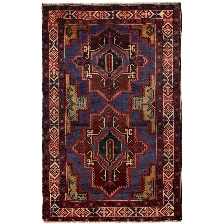 Blue Afghan Baluchi Rug 3'11" x 6'3" Hand-Knotted