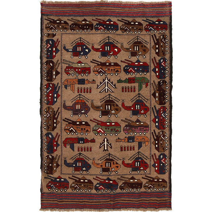 Handmade Afghan War Area Rug 4' 0" x 6' 5" - No. AL17895