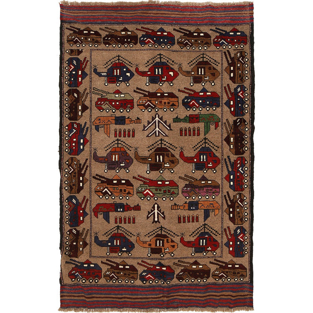 Handmade Afghan War Area Rug 4' 0" x 6' 5" - No. AL17895