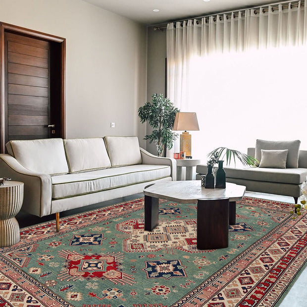 Green Color Kazak Rug 6' 6" x 9' 10" - No. AL67413