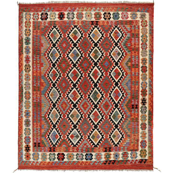 Colorful Flat-Weave Wool Kilim 8' 0" x 9' 8" - No. AL22337