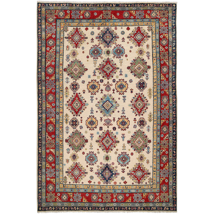 Beige Afghan Kazak Rug 6' 9" x 10' 5" Hand-Knotted