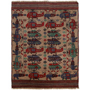 Handmade Afghan War Area Rug 4' 4" x 5' 7" - No. AL97384