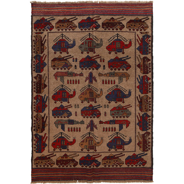 Hand-Knotted Afghan War Carpet 4' 3" x 6' 3" - No. AL99116