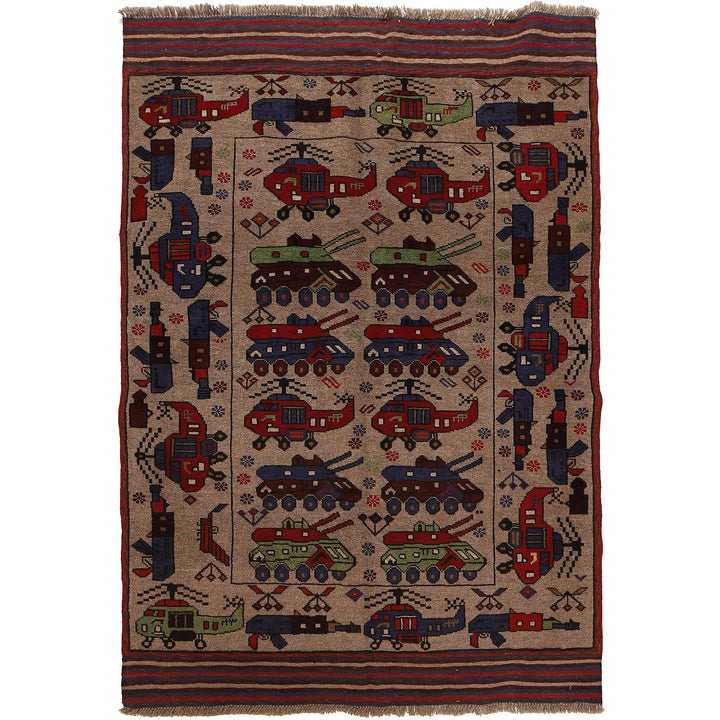 Hand-Knotted Afghan War Carpet 4' 5" x 6' 3" - No. AL78228