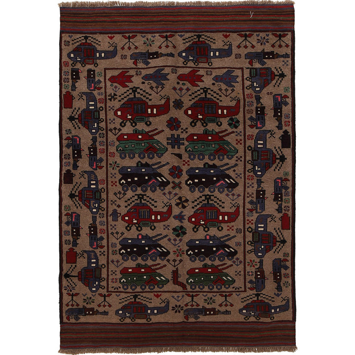 Handmade Afghan War Area Rug 4' 0" x 5' 11" - No. AL94830