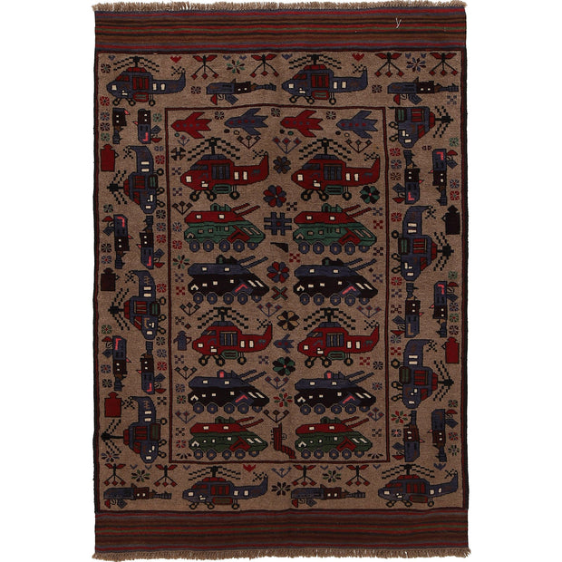Handmade Afghan War Area Rug 4' 0" x 5' 11" - No. AL94830
