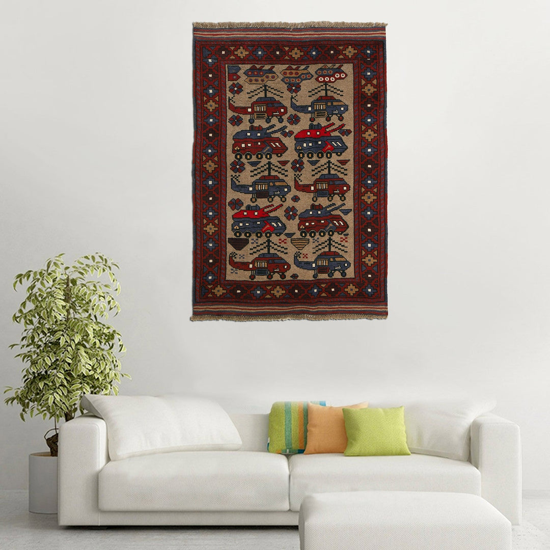 Brown Color War Rug 3' 1" x 4' 7" - No. AL97347