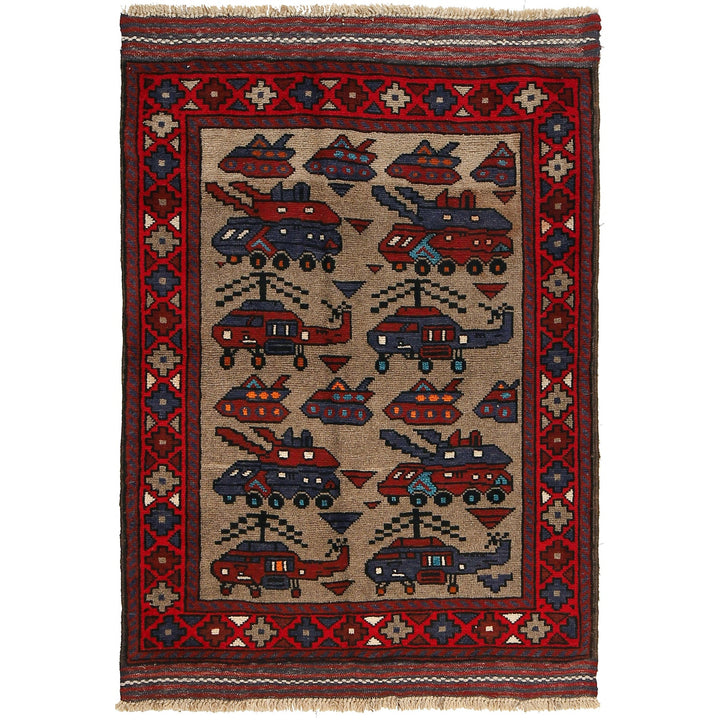 Handcrafted Afghan War Rug 3' 2" x 4' 7" - No. AL35451