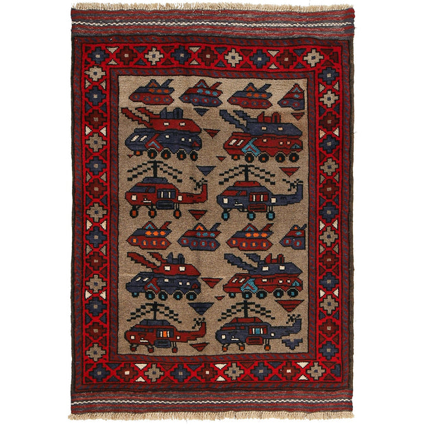Handcrafted Afghan War Rug 3' 2" x 4' 7" - No. AL35451