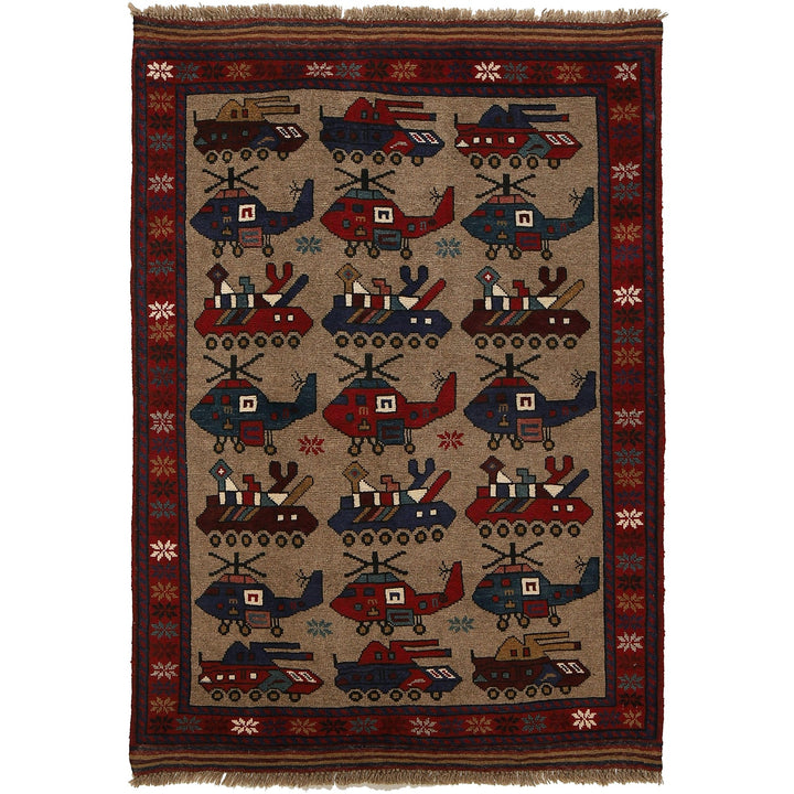 Authentic Afghan War Area Rug 3' 3" x 4' 9" - No. AL22741
