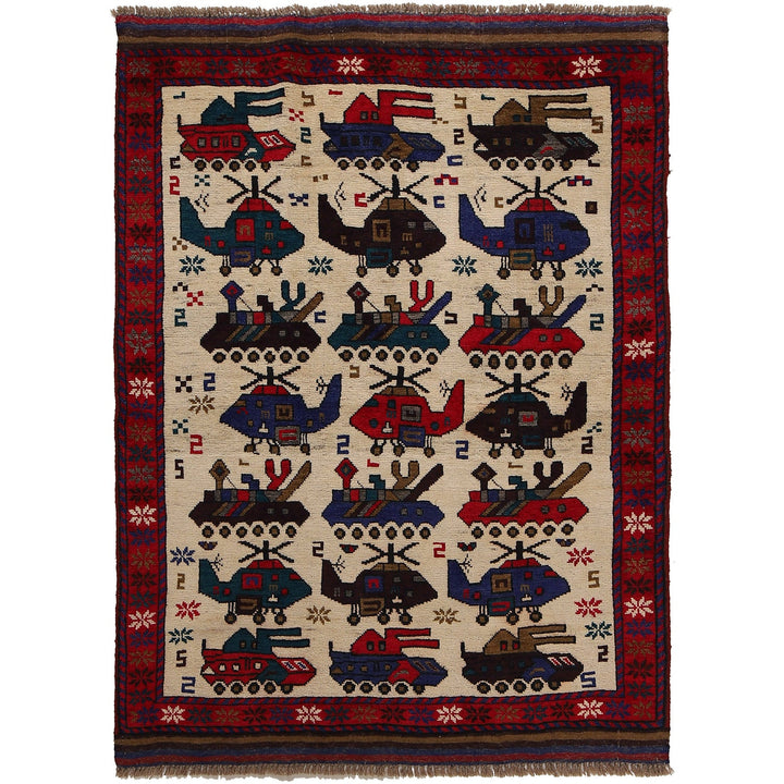 Handmade Afghan War Area Rug 3' 7" x 4' 10" - No. AL31346