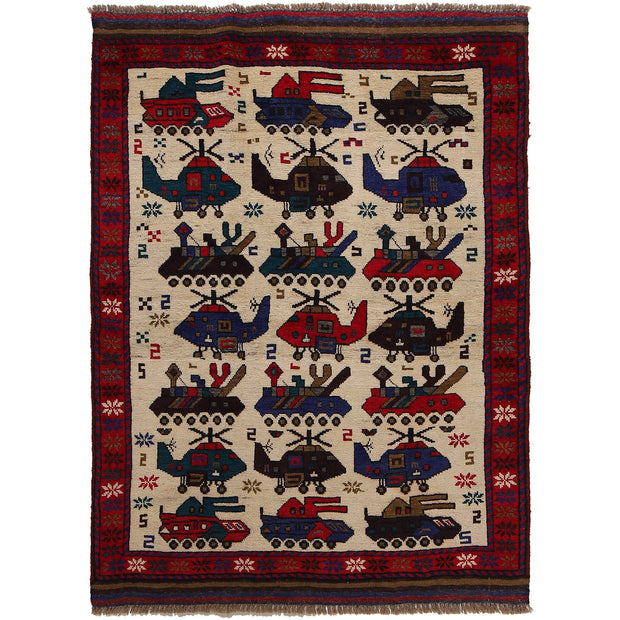 Handmade Afghan War Area Rug 3' 7" x 4' 10" - No. AL31346