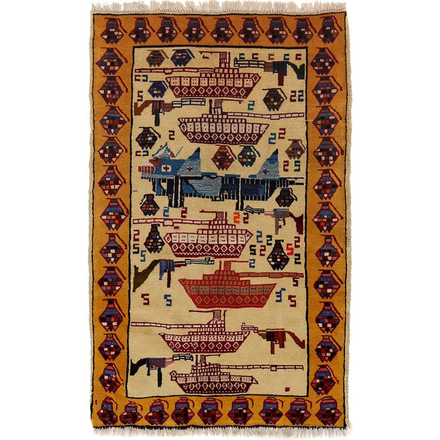 Handcrafted Afghan War Rug 2' 9" x 4' 6" - No. AL98364