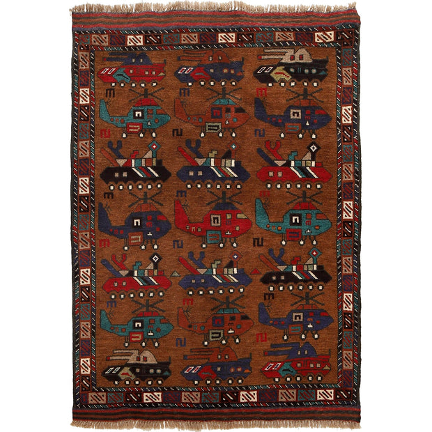 Authentic Afghan War Area Rug 3' 4" x 4' 10" - No. AL24153