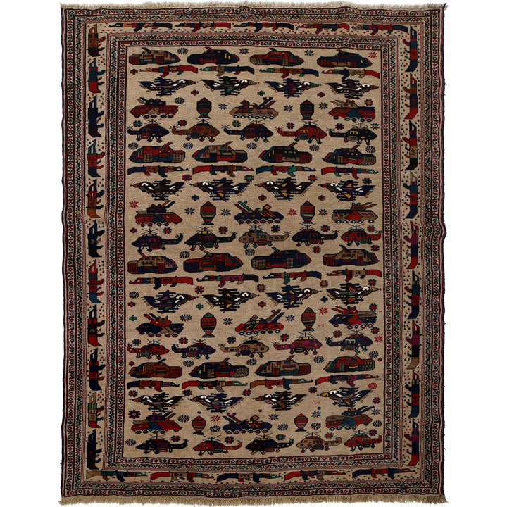 Hand-Knotted Afghan War Carpet 6' 8" x 9' 0" - No. AL23221