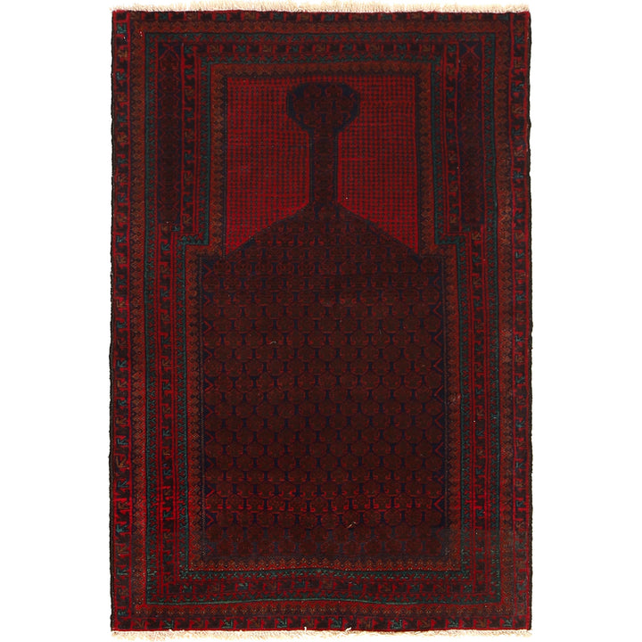 Red Afghan Prayer Rug 2' 11" x 4' 8" Hand-Knotted
