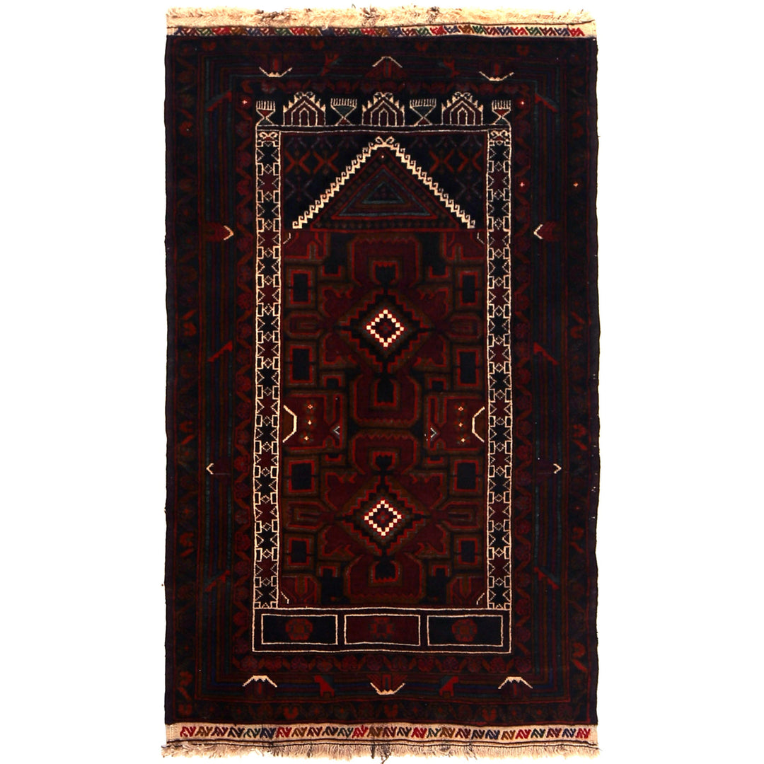 Afghan Prayer Rug 3' 1" x 4' 11" Hand-Knotted