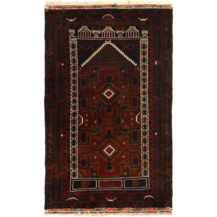 Afghan Prayer Rug 2' 11" x 4' 9" Hand-Knotted
