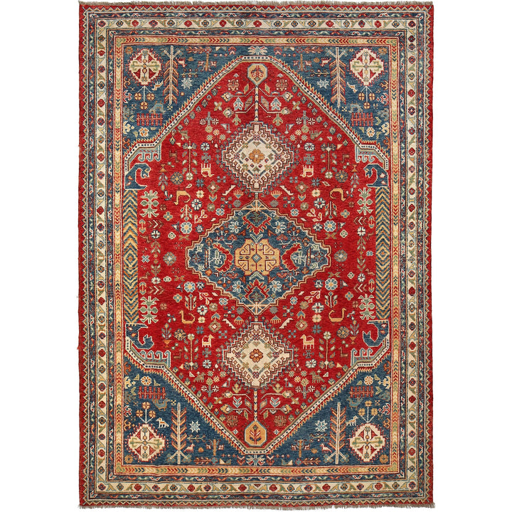 Red Afghan Shirazi Rug 6' 9" x 9' 7" Hand-Knotted