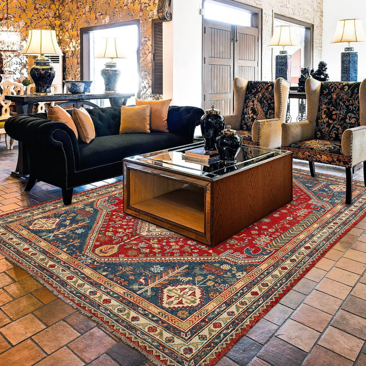 Red Afghan Shirazi Rug 6' 9" x 9' 7" Hand-Knotted texture