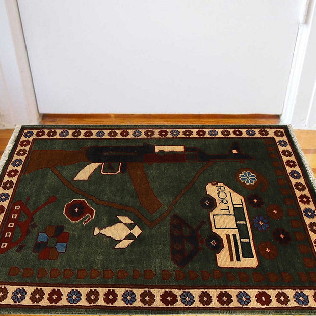 Authentic Afghan War Area Rug 1' 11" x 2' 11" - No. AL85450