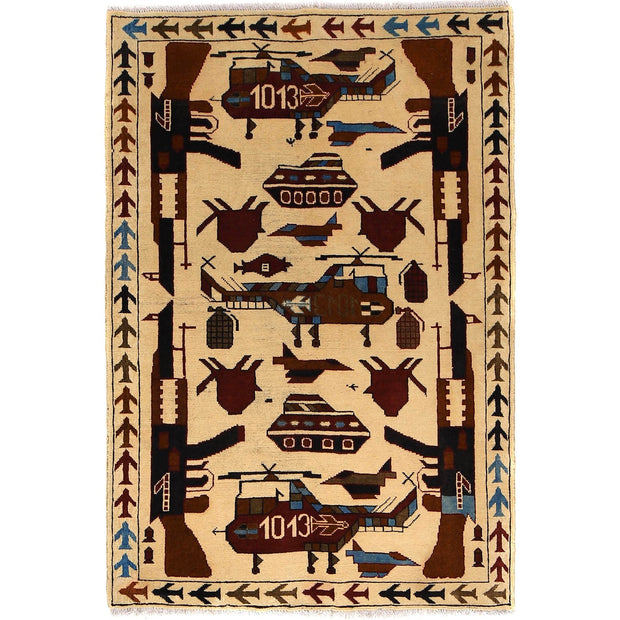 Handmade Afghan War Area Rug 3' 4" x 4' 11" - No. AL87671
