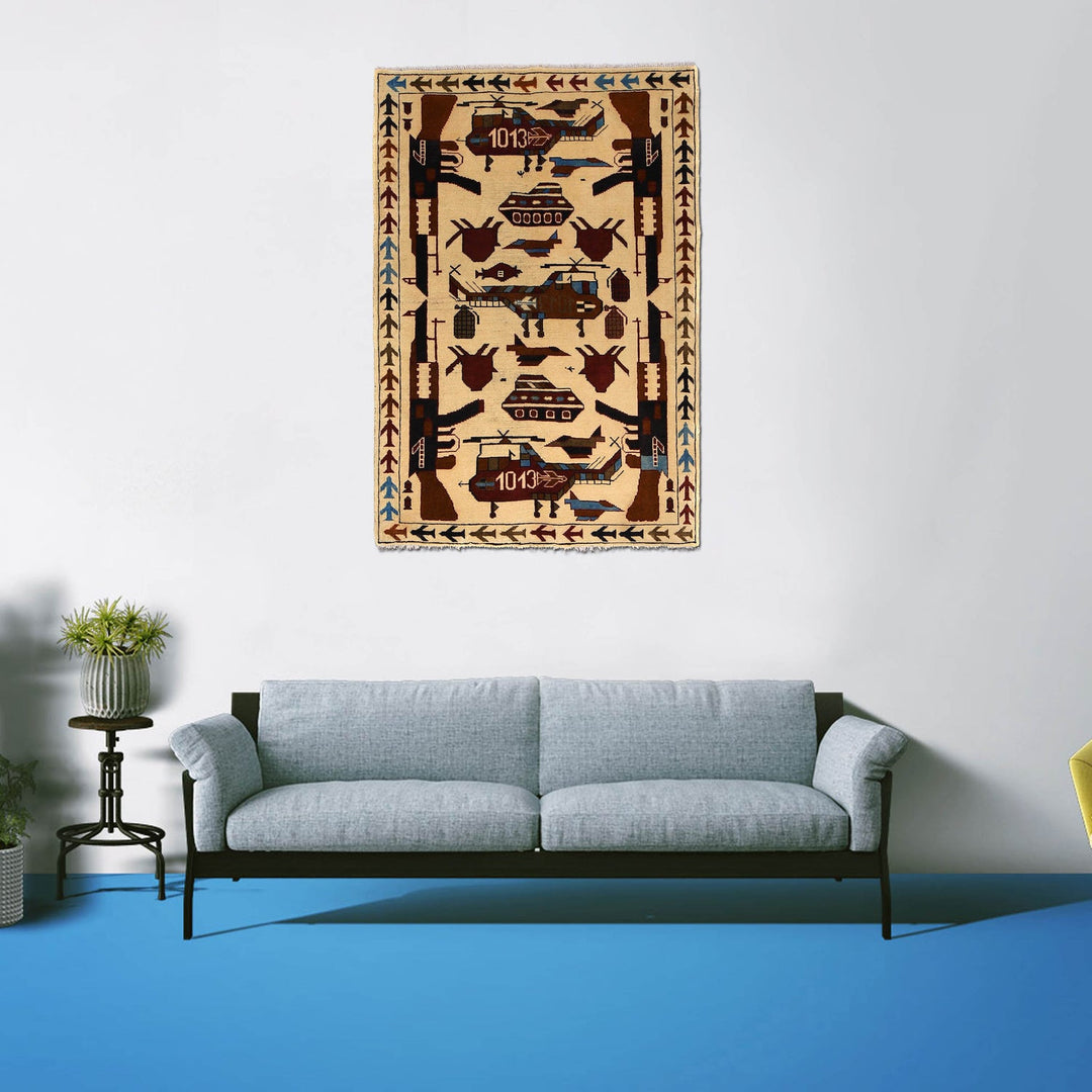 Handmade Afghan War Area Rug 3' 4" x 4' 11" - No. AL87671