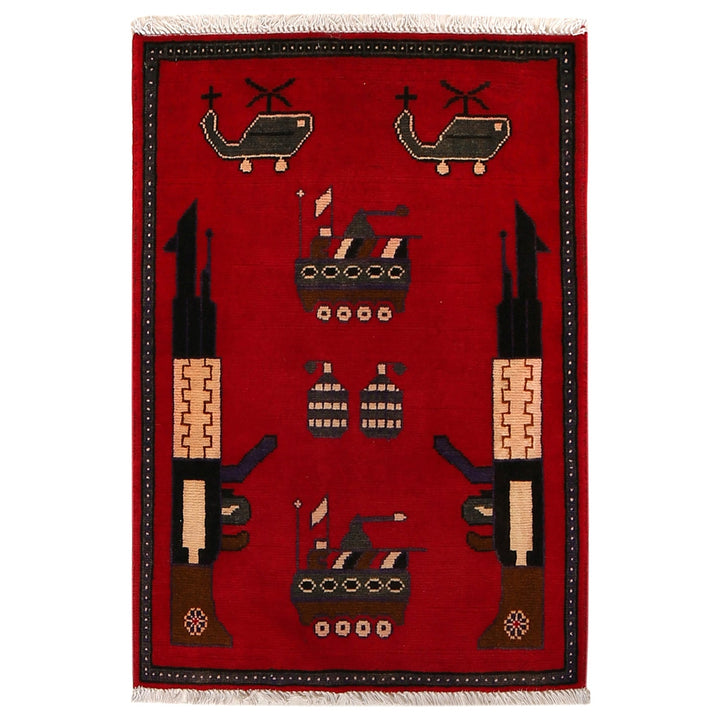 Red Color War Rug 2' 0" x 2' 11" - No. AL56148