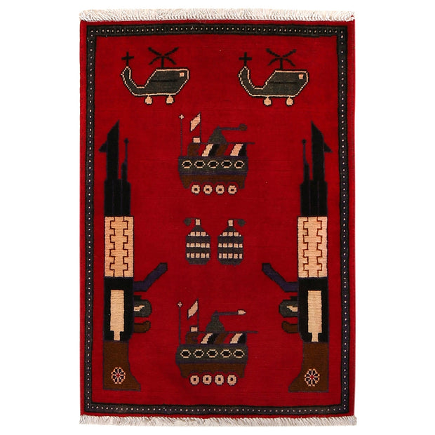 Red Color War Rug 2' 0" x 2' 11" - No. AL56148