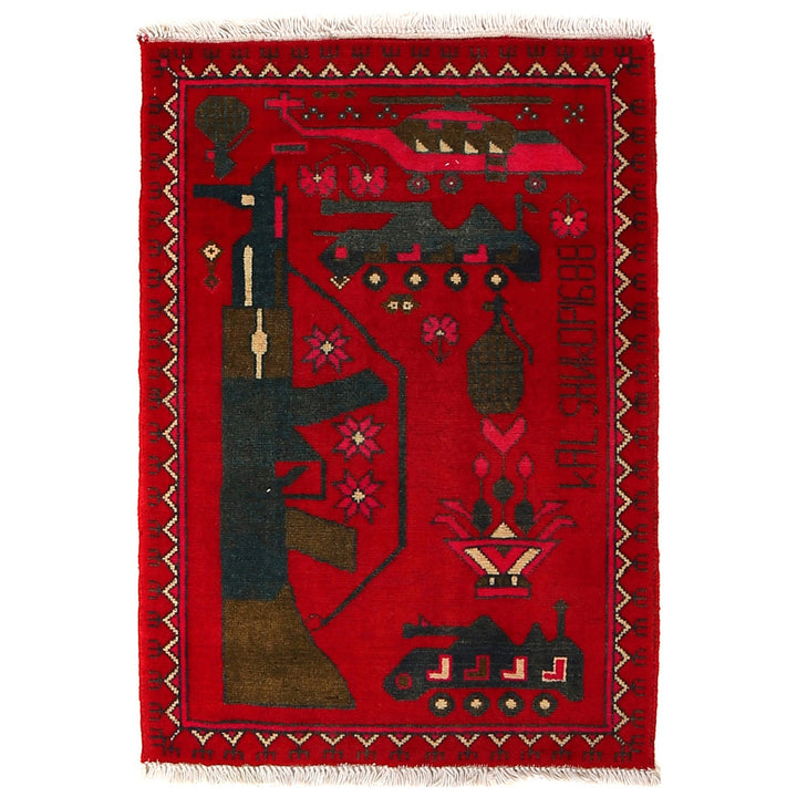Red Color War Rug 2' 0" x 2' 10" - No. AL89853