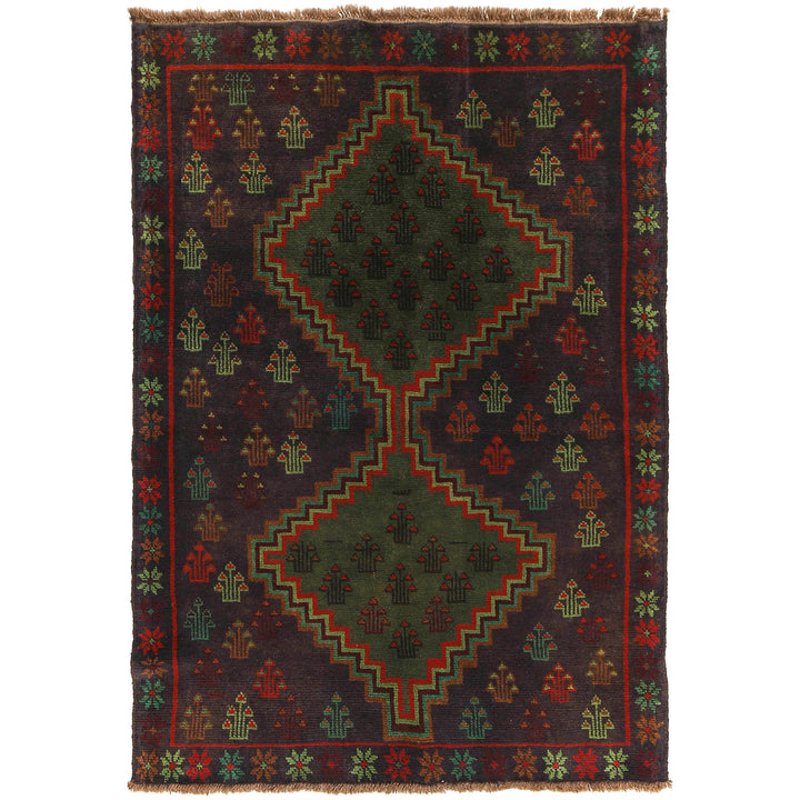 Afghan Baluchi Rug 4' 5" x 5' 10" Hand-Knotted