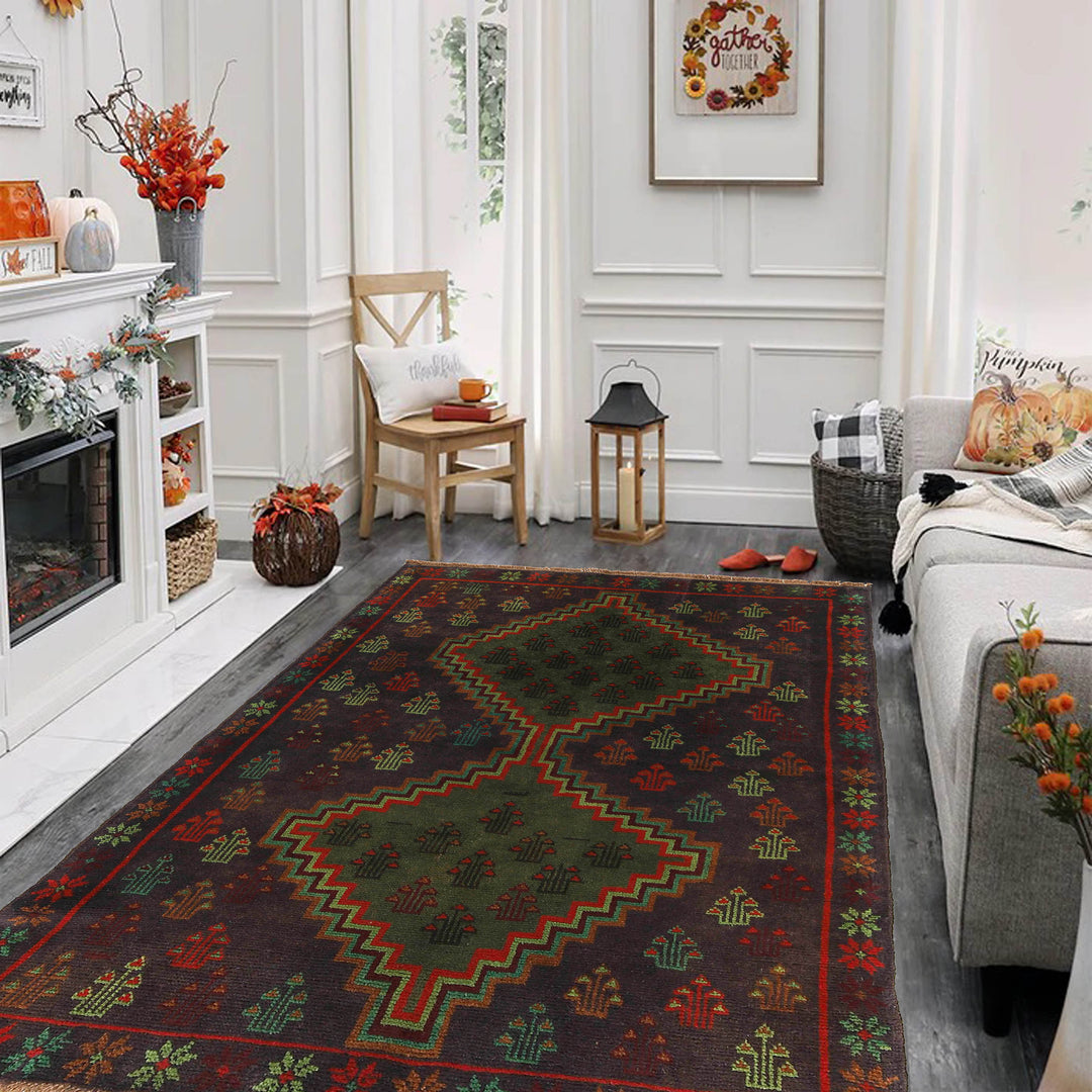 Afghan Baluchi Rug 4' 5" x 5' 10" Hand-Knotted texture