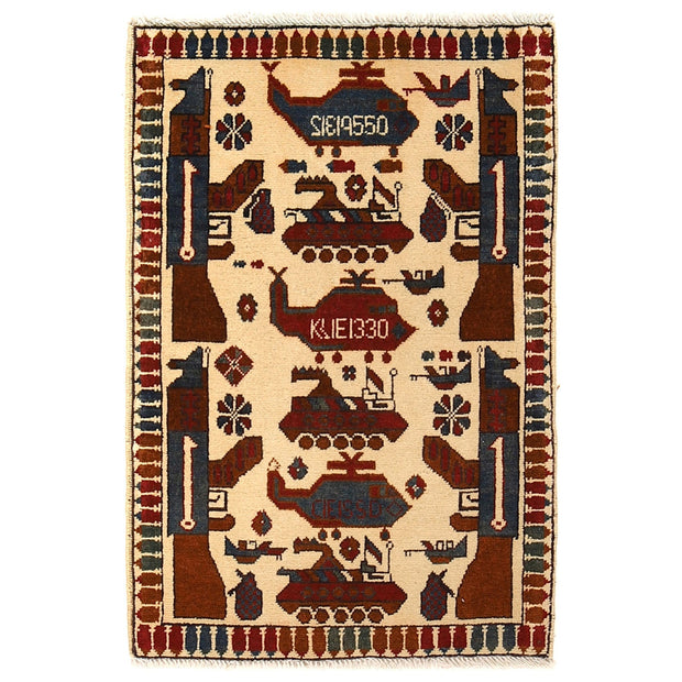 Handcrafted Afghan War Rug 2' 1" x 3' 1" - No. AL66267