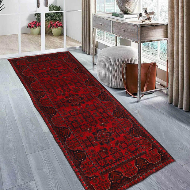 Red Color Afghan Area Runner Rug 2' 8" x 6' 4" - No. AL74624