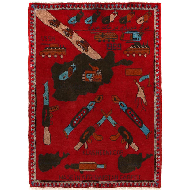 Hand-Knotted Afghan War Carpet 2' 9" x 3' 10" - No. AL62773
