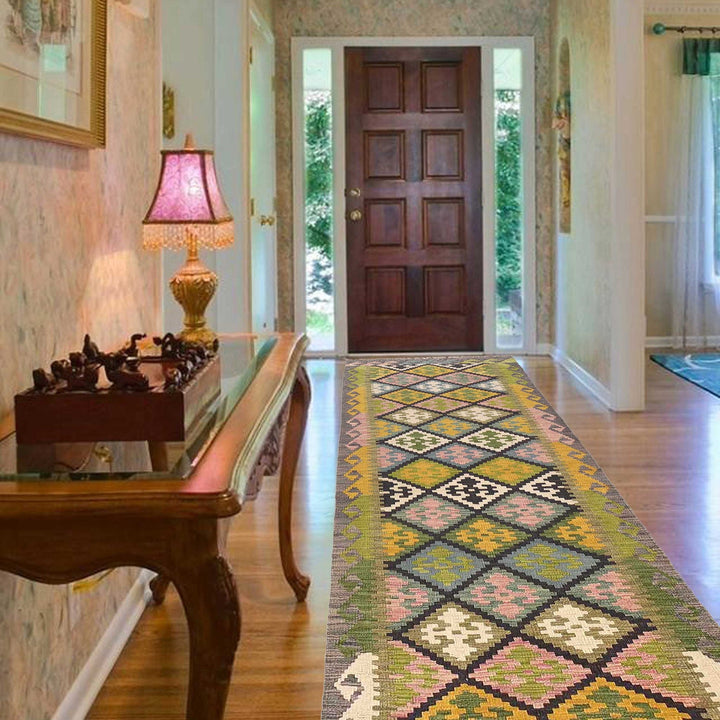 Handmade Turkish Design Wool Kilim Runner 2' 7" x 9' 6" - No. AL88772
