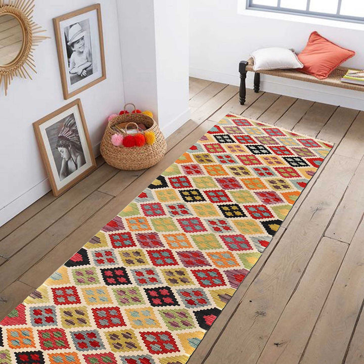 Handmade Turkish Design Wool Kilim Runner 2' 6" x 9' 11" - No. AL92700