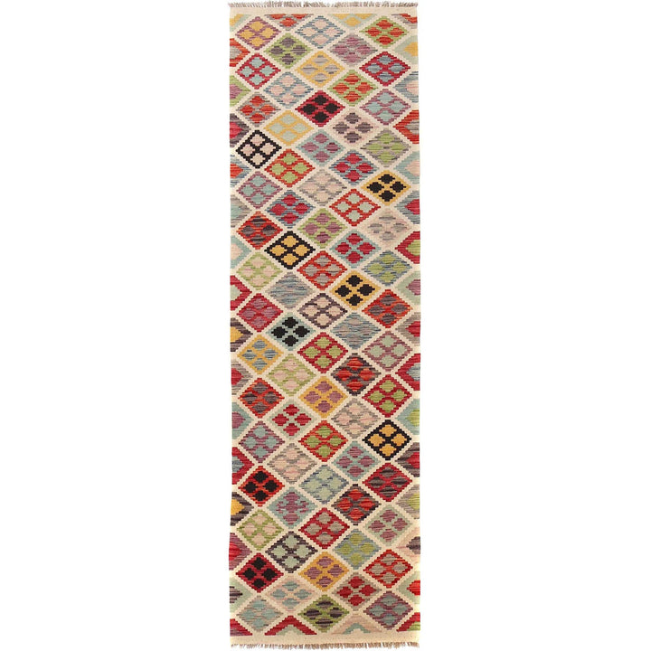 Colorful Flat-Weave Wool Kilim Runner 2' 9" x 9' 7" - No. AL83286