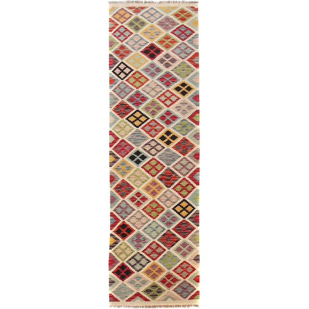 Colorful Flat-Weave Wool Kilim Runner 2' 9" x 9' 7" - No. AL83286