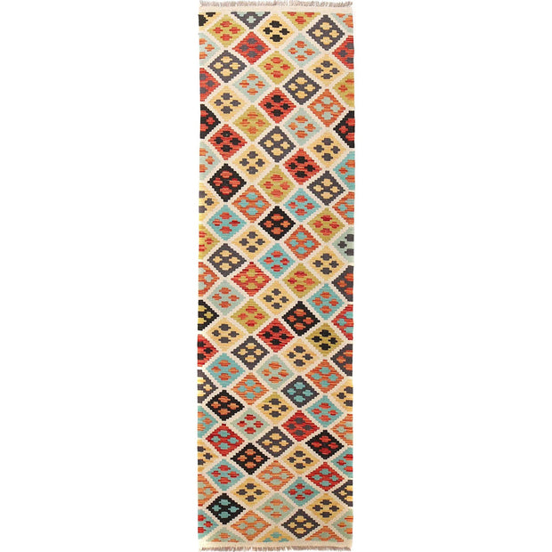 Colorful Flat-Weave Wool Kilim Runner 2' 6" x 9' 8" - No. AL72736